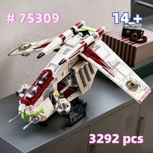 3292피스 공화국 전투기 건쉽 스타쉽 디스트로이어 75309 조립 퍼즐 모델 장난감 어린이 선물용 생일 세트