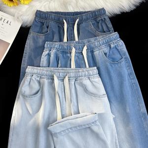 2026 신상 봄 여름 남성 배기 진 라이오셀 원단 와이드 레그 팬츠 드로스트링 바지 남성 시티 보이 플러스 사이즈 S-4 5XL Y2K