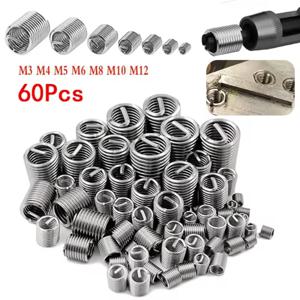 60Pcs 와이어 스레드 코일형 헬리코일 와이어 내부 스레드 304 스테인레스 스틸 헬리컬 코일 와이어 수리용 스레드 슬리브 M3-M12