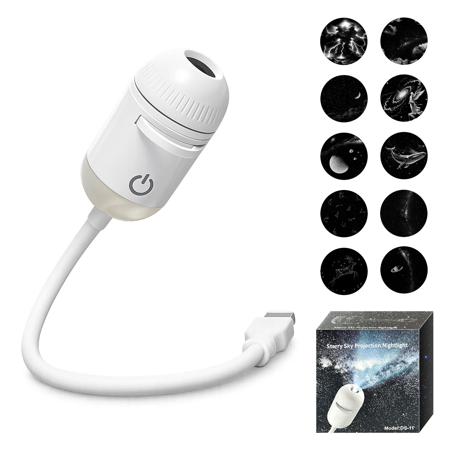 2-in-1 USB 주변광 대형 범위 투사용 분위기 조명 다중 장면 조절 가능 초점 거리 야간 조명 기능
