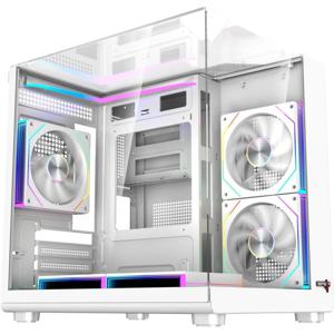 미드타워 PC 케이스 – M-ATX/ITX 지원, 5개의 120mm ARGB 팬, 리모컨 포함 10포트 ARGB 팬 허브, USB 3.0, 240mm 수냉식 쿨러