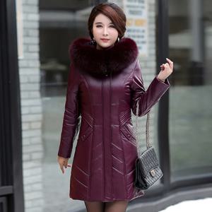 L-8XL 여성 가죽 코트 겨울 2026 패션 어머니 재킷 두꺼운 따뜻한 겉옷 모피 칼라 후드 양가죽 외투 여성 플러스 사이즈