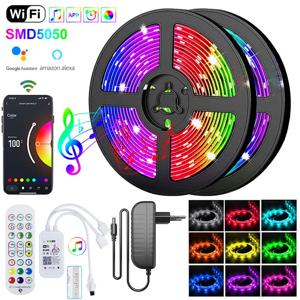 스마트 LED 스트립 조명, 음악 동기화 색상 변경 5050 12V 투야 와이파이 LED RGB 테이프 조명, 접착식 벽면/실내 장식용