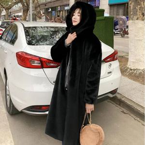 여성용 고품질 인조 토끼 모피 코트, 럭셔리 롱 모피 코트, 루즈 라펠 오버 코트, 두껍고 따뜻한 빅 사이즈 여성 플러시 코트, 겨울