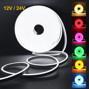 DC 12V 24V LED 네온 스트립 빛 네온 사인 방수 실리콘 로프 조명 유연한 램프 홈 장식 2pin 와이어 9 색