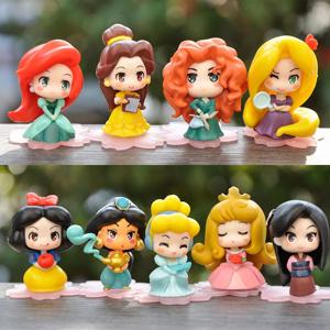 9개/세트 귀여운 Q 프린세스 6cm 라푼젤 백설공주 자스민 무란 아리엘 PVC 피규어 케이크 장식품 장난감 선물