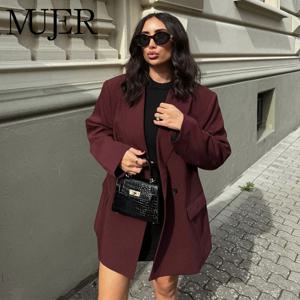 MUJER 2025 여성용 스트레이트 롱 블레이저 겨울 아우터 여성용 블레이저 자켓 streetwear 코트 긴 소매 블레이저 여성