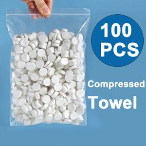 100PCS 압축 수건 부드러운 일회용 동전 조직 휴대용 미니 압축 수건 흡수성 여행 바베큐 야외 캠핑