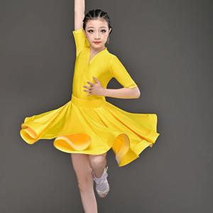 여자 전문 라틴 댄스 복장 어린이 볼룸 살사 댄스 의류 어린이 대회 라틴 무대 착용 의류