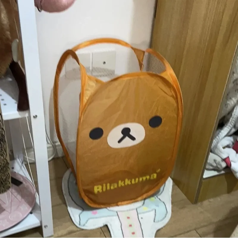 일본 리락쿠마 메쉬 접이식 대용량 세탁 바구니 만화 휴대용 보관 프레임 기숙사 가정용 세탁 바구니