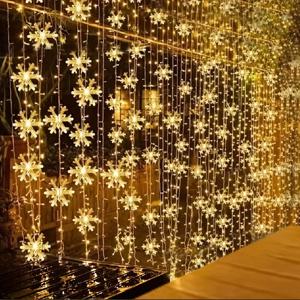 3m LED 눈송이 커튼 조명, 로맨틱 크리스마스 커튼 스트링 조명, 가정 침실 실내 장식을 위한 요정 스트링 조명