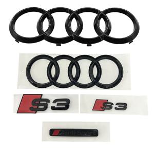 아우디 S3 2010-2020 4링 로고 ABS 블랙 직접 부착형 엠블럼 자동차 후드 전면 그릴 리어 트렁크 엠블럼 스티커 배지 S라인 개조