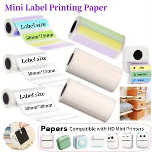 열전사 라벨 용지 50x15mm 50x30mm 대부분의 미니 프린터용 컬러 열전사 라벨 용지 자체 접착식 홈 오피스 학교용