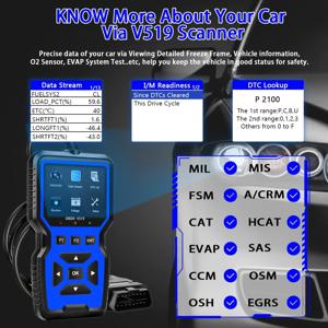 V519 전문가용 OBD2 스캐너, 대부분의 차량의 엔진 경고등을 확인하는 실시간 데이터 진단 도구