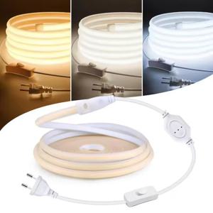 110V 220V Cob LED 스트립 라이트 매우 밝은 방수 기능 EU/US 전원 공급 스위치 288 LED/m 따뜻한/중립/흰색 야외 장식