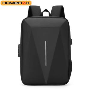 HOMEFISH 남성용 캐주얼 하드 쉘 백팩 도난 방지 백팩 대용량 여행 USB 충전 가방 패션 비즈니스 컴퓨터 가방