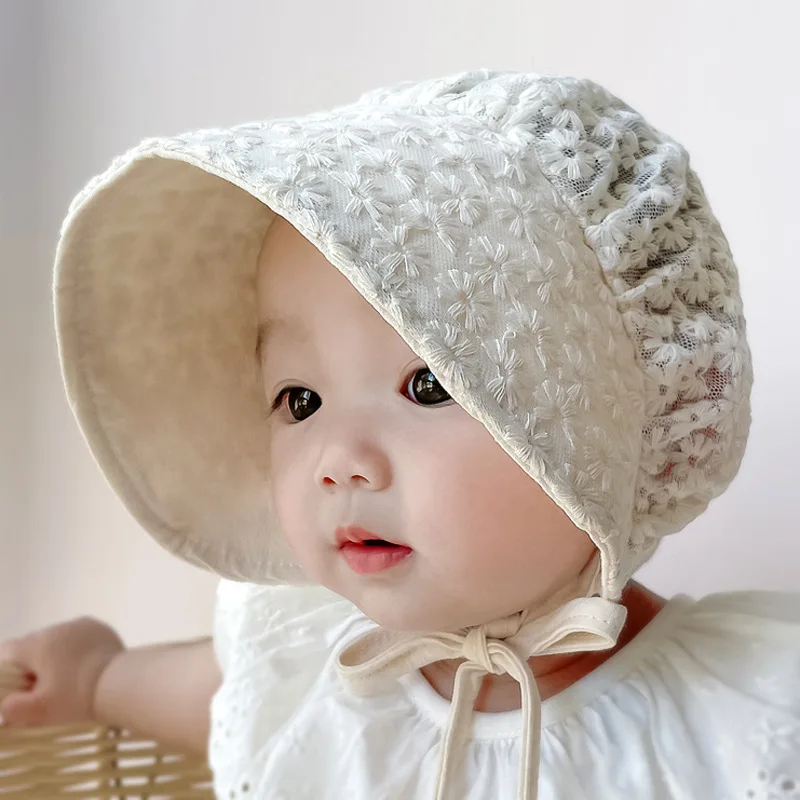 신생아 레이스 보닛 자수 꽃 공주 모자 유아 여아 남아용 달콤한 큰 챙 햇빛 가리개 모자