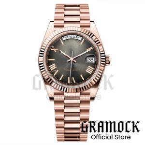 36mm 39mm 빈티지 로즈 골드 기계식 남성용 시계 MIYOTA8285 자동 주간 날짜 기능 그라디언트 다이얼 스틸 스트랩 Reloj Hombre