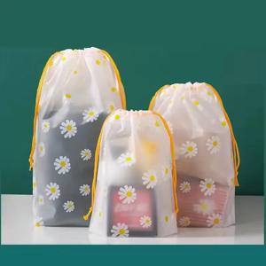 5/10PCS 투명 데이지 Drawstring 보관 가방 방수 여행 화장품 양말 장난감 신발 의류 수건 보관 비닐 봉투