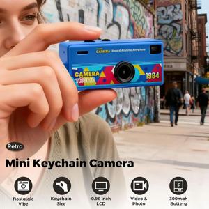 미니 디지털 카메라 0.96인치 키체인 카메라 레트로 스타일 메모리 카드 지원 1080P 초소형 캠코더 비디오 레코더 플래시 내장