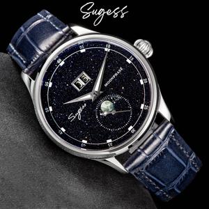 Sugess 남성용 시계 한정판 Moonphase 316L 스테인레스 스틸 케이스 천진 ST2528 무브먼트 럭셔리 보석 별 다이얼 선물 V3