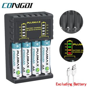AA/AAA 배터리 충전기 4 슬롯 지능형 LED 표시기 Ni-MH/Ni-Cd 충전식 AA/AAA 배터리 충전기용 USB C 마이크로 충전기