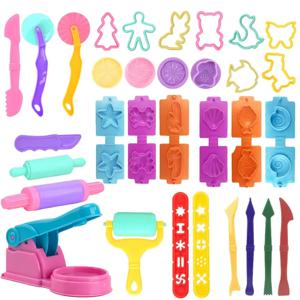 어린이를위한 반죽 액세서리 세트 다양한 플라스틱 금형이있는 Playdough 도구 롤링 핀 커터 어린이를위한 점토 모델 어린이