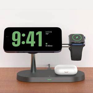 3 in 1 무선 충전기 스탠드 마그네틱 iPhone 12 13 14 15 Apple Watch 용 고속 충전 스테이션 9 8 7 6 5 Airpods 2 3 Pro