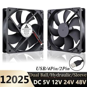 Gdstime 120mm USB PC 팬 5V 12V 24V 48V 12cm DC 브러시리스 쿨링 팬 12025 2PIN 3PIN 4PIN 볼 컴퓨터 케이스 팬 방수 팬