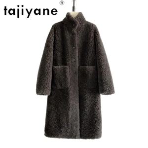 TAJIYANE 100% 천연 양모 코트 여성용 한국 스타일 롱 쉐어링 재킷 2025 겨울 아우터웨어 여성 의류