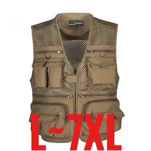 플러스 사이즈 남성 조끼 메쉬 웨이스트코트 여름 작업복 멀티 포켓 작업복 큰 사이즈 카고 슬리브리스 자켓 남성 낚시 퀵 드라이
