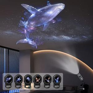 6 in 1 USB 천장 프로젝터 조명 LED 수면등 고래 바다 나비 교체 가능 필름 프로젝터 USB 플러그 어린이 생일 선물