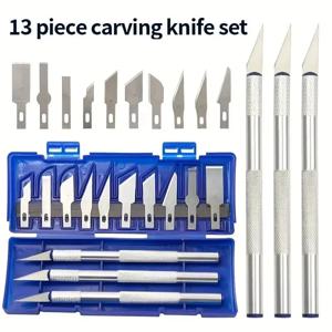 13개 금속 조각칼 휴대용 보관함 (조각 손잡이 3개, 칼날 10개 포함) DIY 수리 도구 조각칼