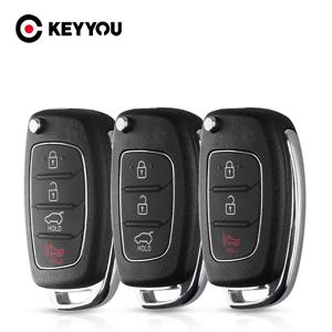 KEYYOU 3/4 버튼 플립 접이식 원격 제어 키 포브 쉘, 현대 HB20 산타페 IX35 IX45 악센트 I40 용 자동차 키 케이스 커버