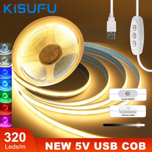 터치 센서/ON OFF 스위치가 있는 디밍이 가능한 5V USB COB LED 라이트 스트립 유연한 LED 테이프 크리스마스 TV 백라이트 접착 테이프 1M-5M