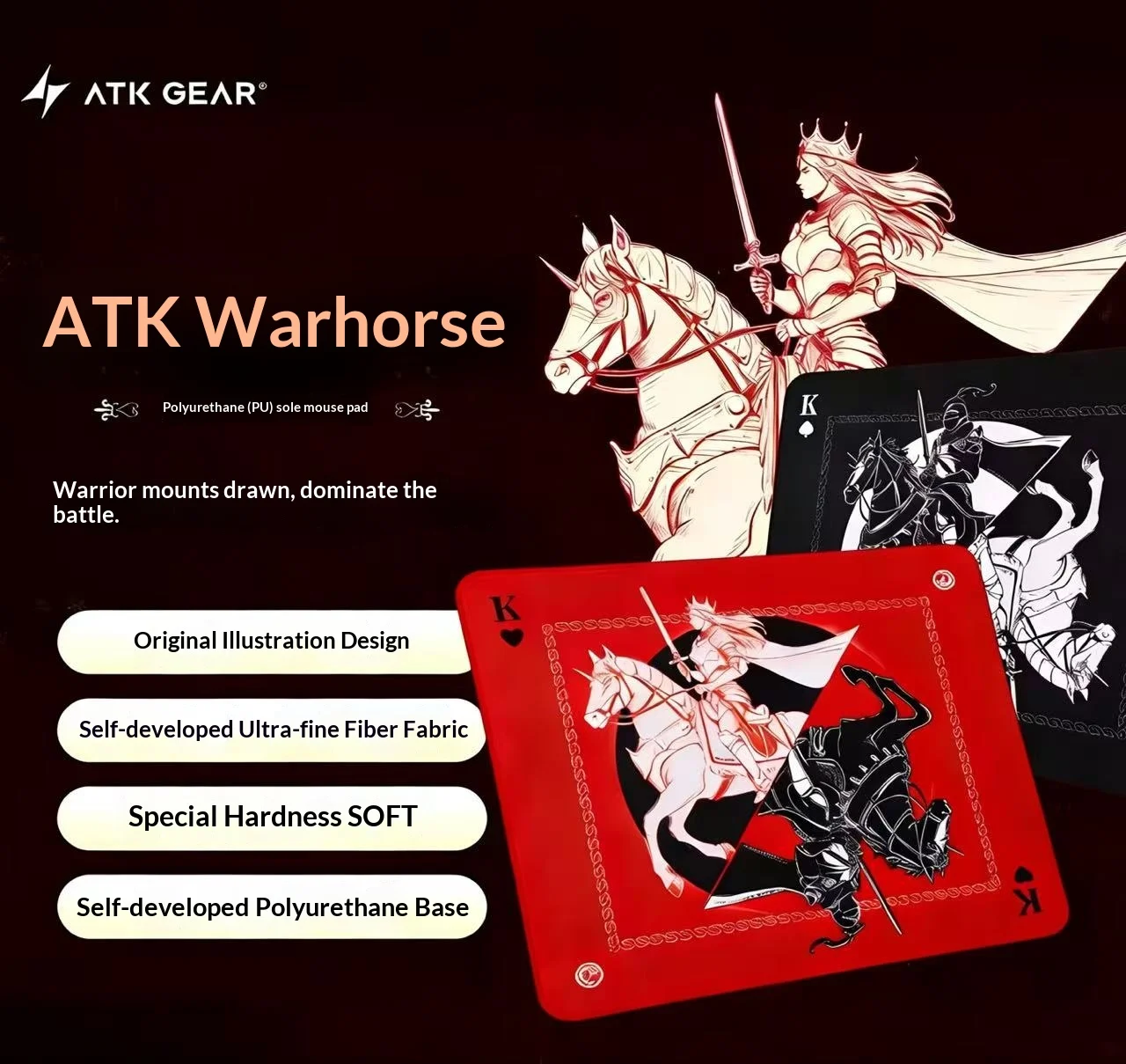 정품 ATK 워호스 배틀 라이딩 마우스 패드 오리지널 일러스트레이션 E-스포츠 Fps 게임 오피스 전용 Fearless Contract Delta