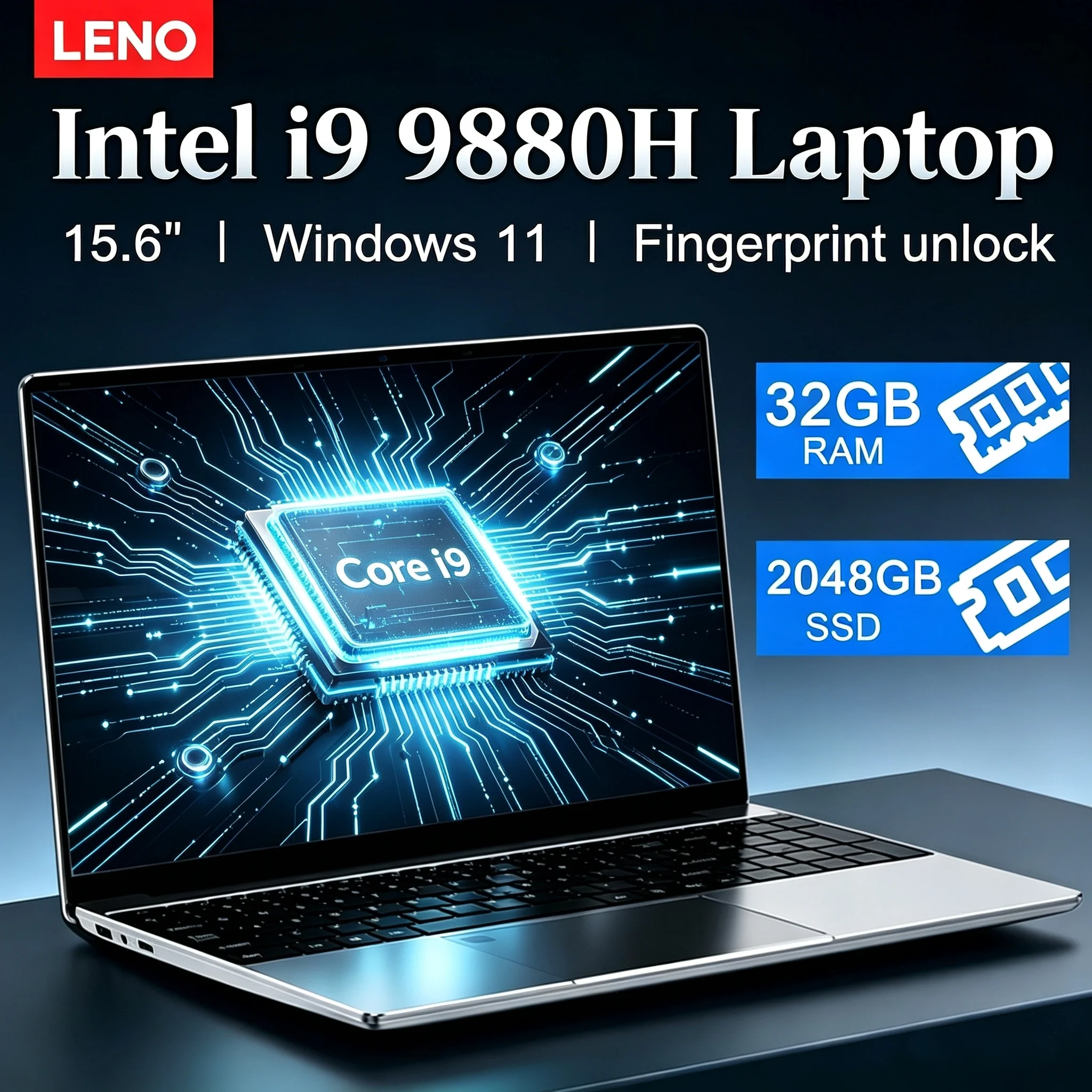 레노우 신형 인텔 코어 i9-9880H 15.6인치 노트북 32GB 램 2TB SSD 울트라 슬림 게이밍 노트북 1920*1080 윈도우 11 오피스 학습 가정용