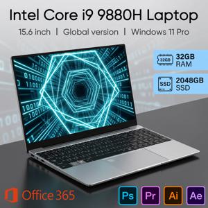 LENO 15.6인치 노트북 윈도우 11 32GB 2TB 인텔 코어 i9 9880H 1920*1080 HD 게이밍 컴퓨터 PC 게이머 사무용 울트라 슬림 노트북