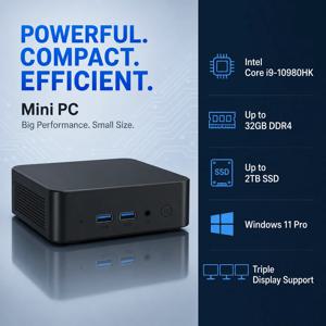 2026년형 인텔 코어 i9 10980HK 미니 PC 윈도우 11 프로 32GB+2TB 초소형 저소음 데스크탑 컴퓨터 듀얼 HDMI 비즈니스 사무용