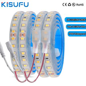 IP68 방수 LED 스트립 라이트 2835 12V 24V 120LED/m 2핀 와이어/DC 플러그 포함 유연 접착 테이프 3000k/4500K/6000K 1M-20M