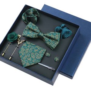 남자 넥타이 8cm 넥타이 세트 정장 럭셔리 웨딩 넥타이 실크 Bowtie 포켓 스퀘어 커프스 단추 브로치 꽃 상자 세트 남성용 선물