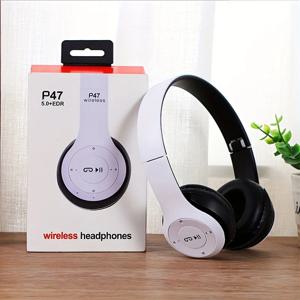 P47 블루투스 5.0 무선 헤드폰 접이식 HIFI 스테레오베이스 이어폰 아이 헬멧 선물, 아이폰 게임용 마이크 USB 어댑터 포함