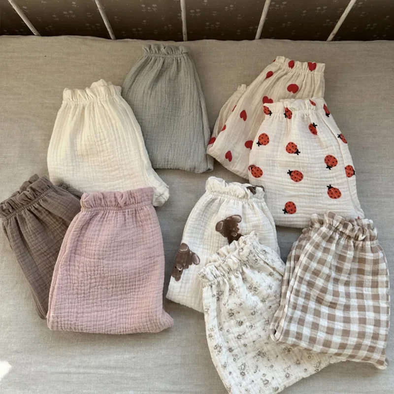 MILANCEL 여름용 캐주얼 바지, 귀여운 얇은 프린트 곰 꽃 바지, 남아, 느슨한 모기 방지 바지, 0-3T 소녀