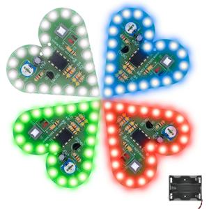 납땜 프로젝트 DIY 전자 키트 - 하트 모양 LED 조명 납땜 연습 키트 배터리 케이스가 포함된 교육 과학 키트