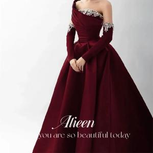 Aileen 새틴 오프 숄더 블랙 볼 가운 정장 이브닝 가운 2026 럭셔리 아플리케 비즈 장식 맞춤형 Robes de Soirée