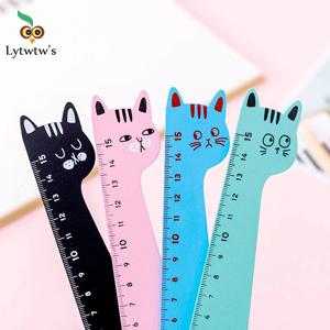 1-4 개 고양이 캔디 컬러 Kawaii 편지지 만화 그리기 선물 사무실 학교 새끼 고양이 스트레이트 나무 눈금자