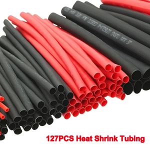 127PCS 검정색 빨간색 열 수축 튜브 2:1 구색 폴리올레핀 튜브 자동차 케이블 슬리브 랩 와이어 키트