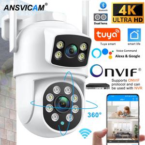 ANSVICAM 투야 와이파이 IP 카메라 8K (알렉사, 구글, 온비프 지원) NVR 듀얼 렌즈 카메라 PTZ 야외용 4K 듀얼 스크린 자동 추적 야간 모드