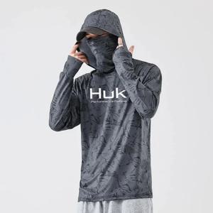 남성용 낚시 후드 티셔츠 낚시 UV 보호 까마귀 Camiseta De Pesca 의류 후드 탑 그레이 화이트