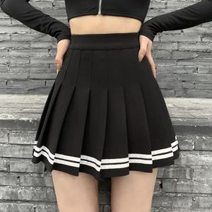 패션 한국 스타일 패치 워크 스커트 하라주쿠 블랙 플리츠 스커트 고딕 streetwear 하이 웨스트 미니 스커트 여성 펑크 스커트